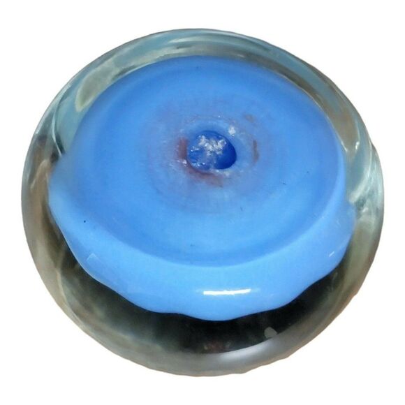 Early Blue Paul Ysart Lampwork Flower & Latticino Millefiori Garland Paperweight - Picture 6 of 6